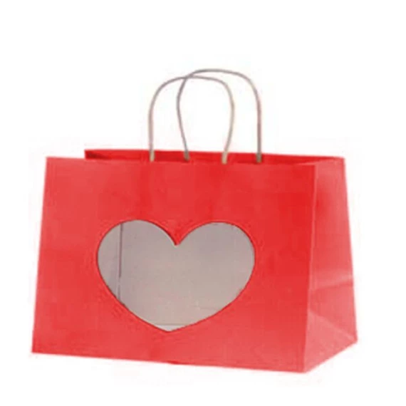 Ajándéktasak szív alakú ablakkal 16x14x8 cm S/12