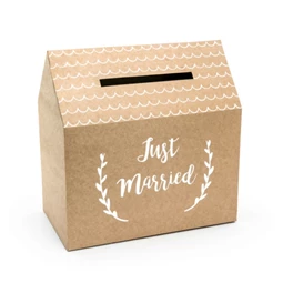 Ajándékdoboz "Just married" felirattal papír 30x30,5x16,5cm barna