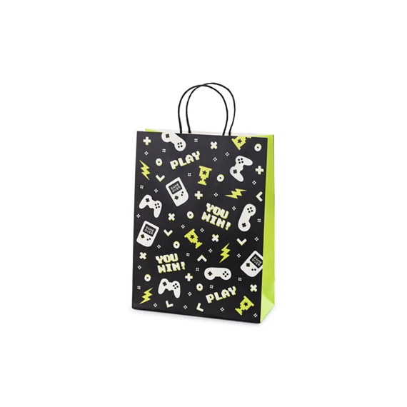 Ajándéktasak gamepad mintával 10x24x32 cm mix