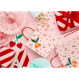 Ajándéktasakok cseresznye mintával, vegyes, 22x23x8 cm