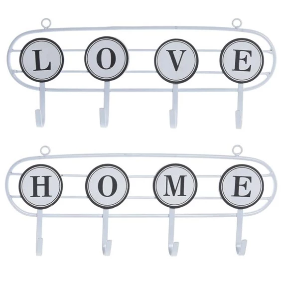 Akasztó falra "Love" és "Home" felirattal 40x4x16 cm 2 féle