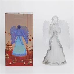 Angyal könyvvel, trombitával álló, glitteres, LED-es 11x13 cm 2féle