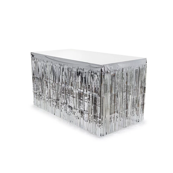 Asztalszoknya rojtos ezüst 300x80 cm