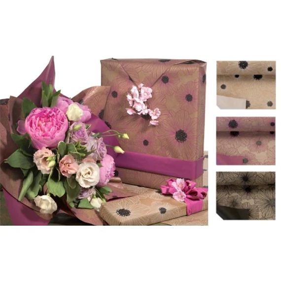 Csomagolópapír fekete virágos 1x25 m