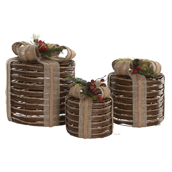 Dekoráció LED-es ajándékdoboz szett 25x25x30 cm S/3