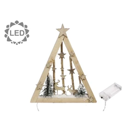 Dekoráció szarvassal, csillaggal, LED-es 35x29 cm
