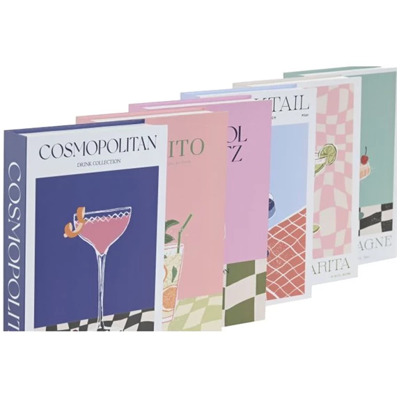 Doboz szett könyv alakú, koktél mintás 17x4,2x26,5 cm 6 féle