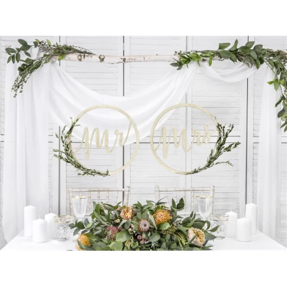 Fa dekor Mr+MRS felirat akasztós 38 cm natúr S/2