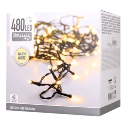 Fényfüzér adapterrel, 8 programmal, 480 LED-es, kültéri-beltéri 36 m