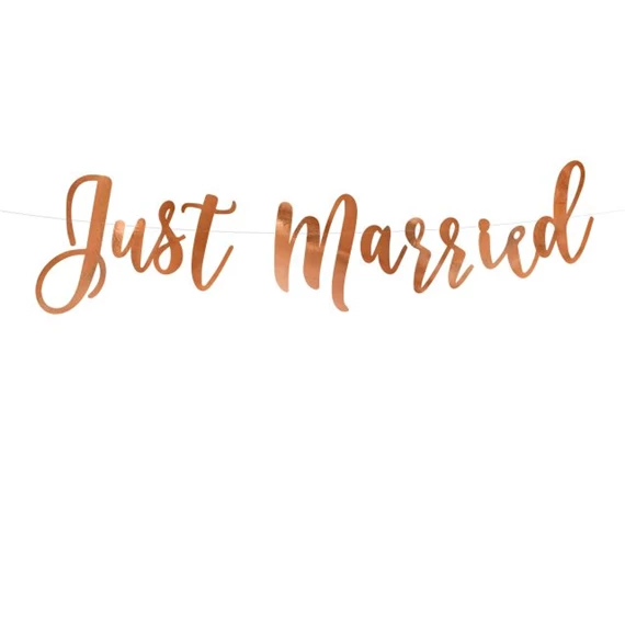 Girland felirattal "Just Married" papír 20x77cm rosegold