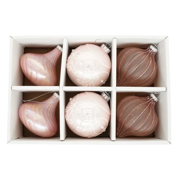 Gömb, hagyma, csepp, gyöngy dekorral, akasztós 8 cm S/6
