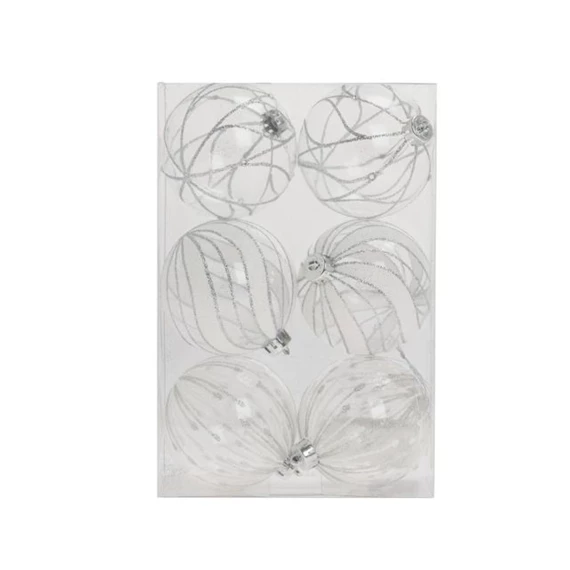 Gömb mintával, glitteres 8 cm S/6