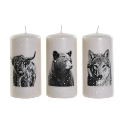 Gyertya bölény, medve, farkas mintás 7x7x13,5 cm 3 féle