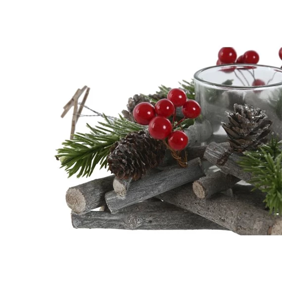 Gyertyatartó dekorációval 20x20x8 cm