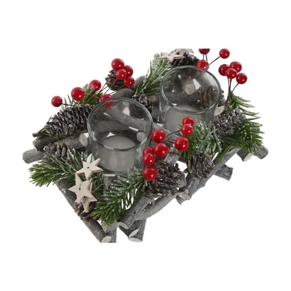 Gyertyatartó dekorációval 21x14x8 cm