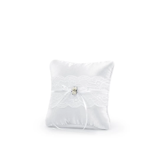 Gyűrűpárna csipkés textil 16x16cm fehér
