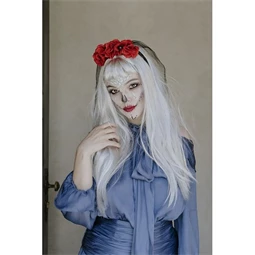 Hajráf rózsával, fátyollal műanyag 17,5x18 cm piros, fekete