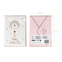 Kártya függő dekoráció gólya világos rózsaszín 14x20 cm