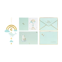 Kártya függő dekorációval bálna, világos tiffany kék, 14x20 cm