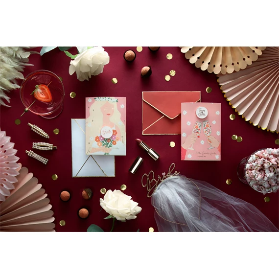 Kártya zománc kitűzővel bride team, 10,5x15 cm