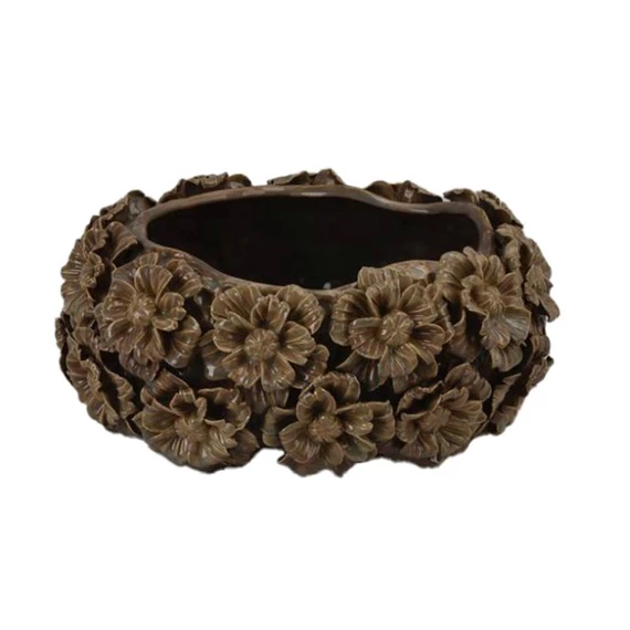 Kaspó kerek, 3D virág mintával 29x23,5x13 cm