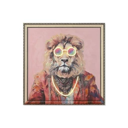 Kép keretes, LED-es oroszlán, leopárd, kézzel festett 84x4x84 cm 2 féle