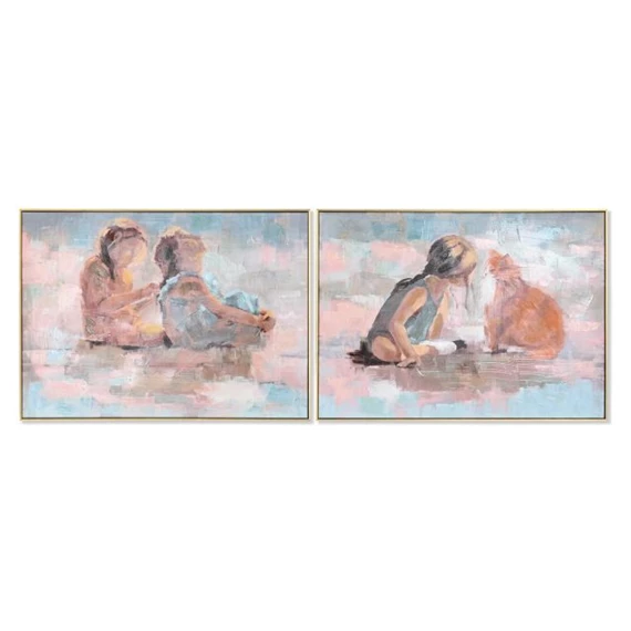 Kép kislányok macskával, keretes 80x3,5x60 cm 2 féle