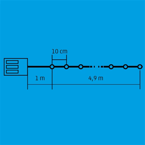LED-es elemes fényfüzér, időzítős, 50 LED, 4,9 m