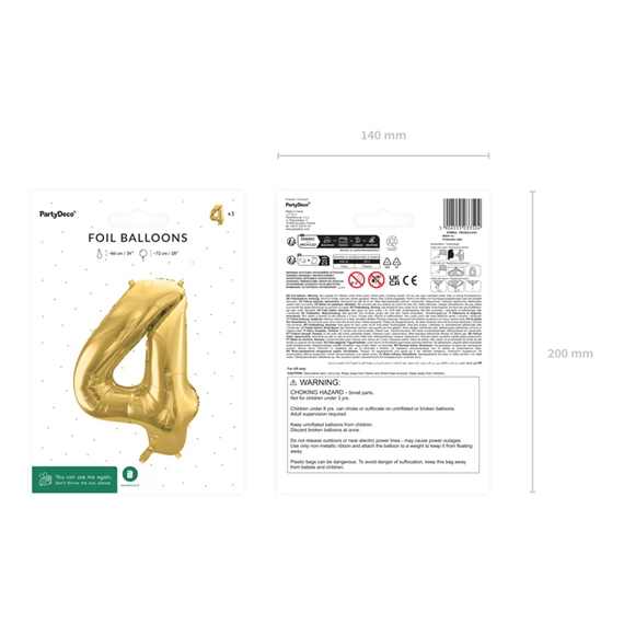Lufi 4-es szám fólia 72 cm világos arany