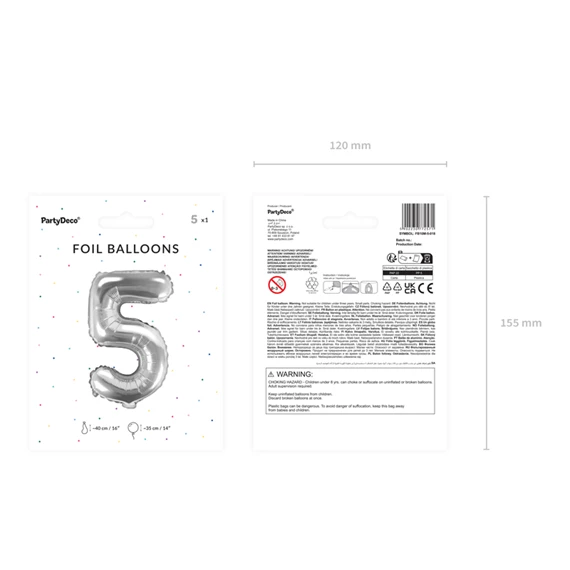 Lufi 5-ös szám fólia 35 cm ezüst