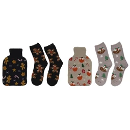 Melegvizes palack zokni szett, mintás 17x28x4 cm 2 féle S/2