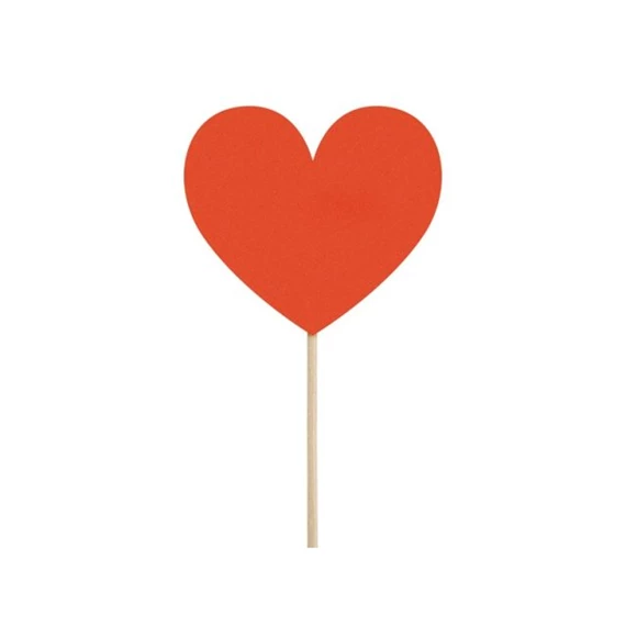Muffin díszítő készlet szív papír, fa 11 cm piros S/6