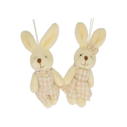 Nyúl fiú, lány kockás ruhában, akasztós 10 cm 2 féle
