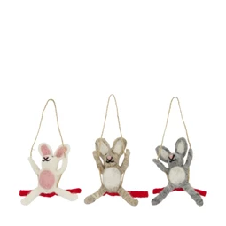 Nyúl hintában, nemezelt, akasztós 10x4x10,5 cm 3féle