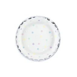 Papírtányér csillagos papír 18 cm fehér S/6
