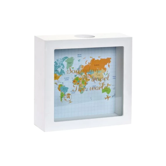 Persely világtérképpel 14,5x5x14,5 cm