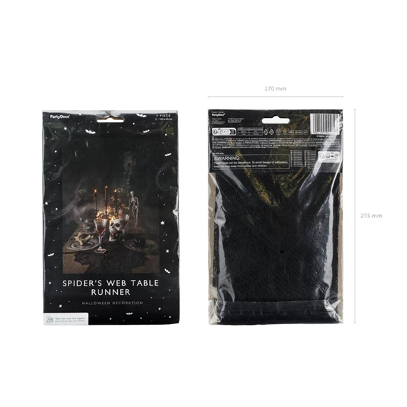 Pókhálós asztali futó fekete 185x45 cm