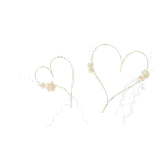 Rattan szívek krém színű virágokkal S/2