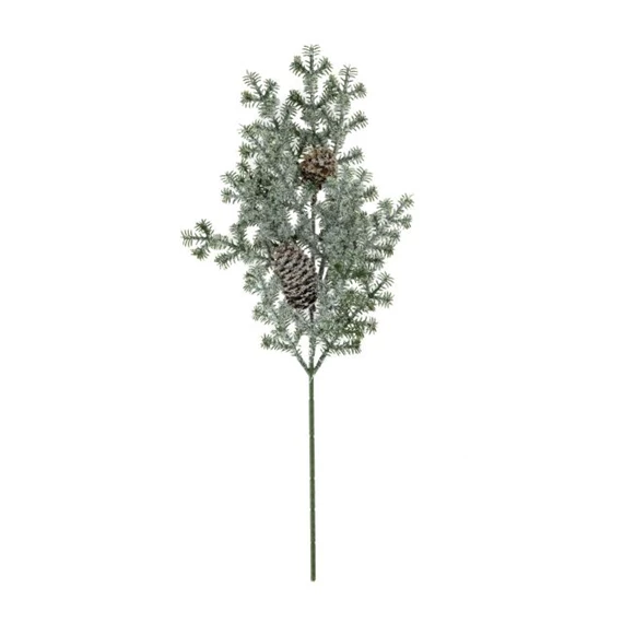 Selyemvirág fenyőág deres, tobozzal 45 cm