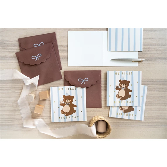 Születésnapi kártya maci, mix, 14x14 cm