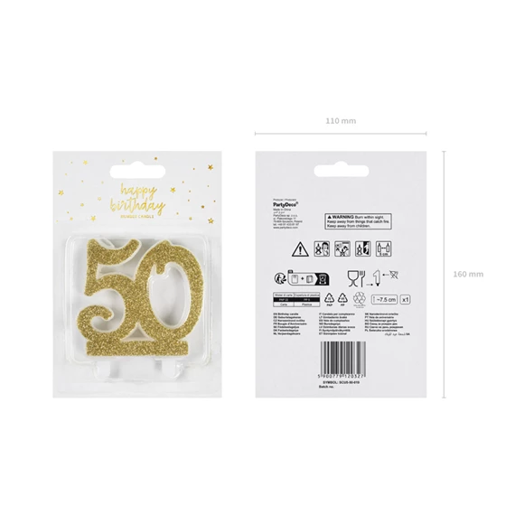 Szülinapi gyertya 50-es szám arany 7,5 cm