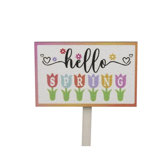 Tábla "hello spring" felirattal, betűzős 10,5x6,5 cm S/8