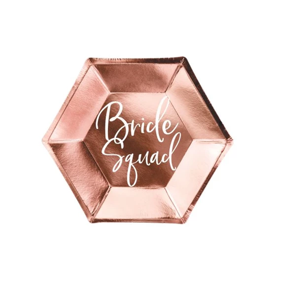 Papírtányér felirattal "Bride Squad" papír 23cm rosegold S/6