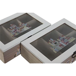 Teafilter tartó doboz házakkal 23x15x7 cm 2 féle