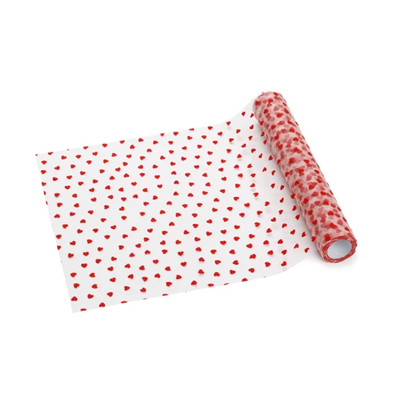 Tüll asztali futó szívekkel, piros, 0,36 cm x 9 m