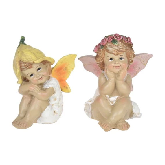 Tündér virágkalapban, koszorúval ülő, glitteres 6,4x5,9x7,7 cm 2 féle